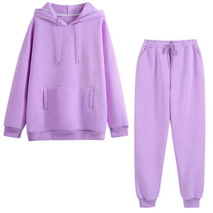 Hoodie 2 Pieces Set Women Autumn Solid Oversized Sweatshirt Set Casual Long Sleeve Fleece Tops Long Pants Tracksuit Suit Outfits