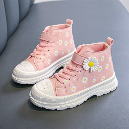 Fashion Girls Boots for Kids Sneakers Soft Bottom Non-slip Little Girl Booties Flower Design Running Shoes Children Sports Shoes