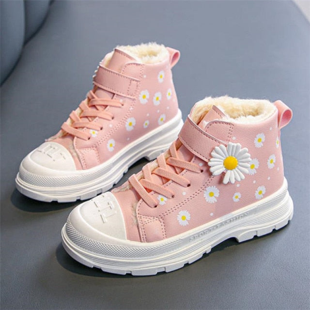 Fashion Girls Boots for Kids Sneakers Soft Bottom Non-slip Little Girl Booties Flower Design Running Shoes Children Sports Shoes