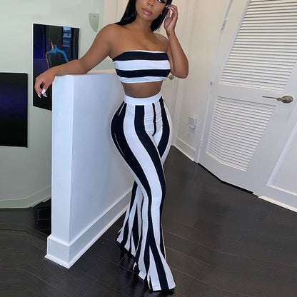 2021 Women Striped 2 piece set Women Outfits Crop Top Pants two pieces sets Summer Clothes for Female Sexy women's suit