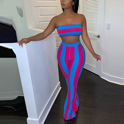 2021 Women Striped 2 piece set Women Outfits Crop Top Pants two pieces sets Summer Clothes for Female Sexy women's suit