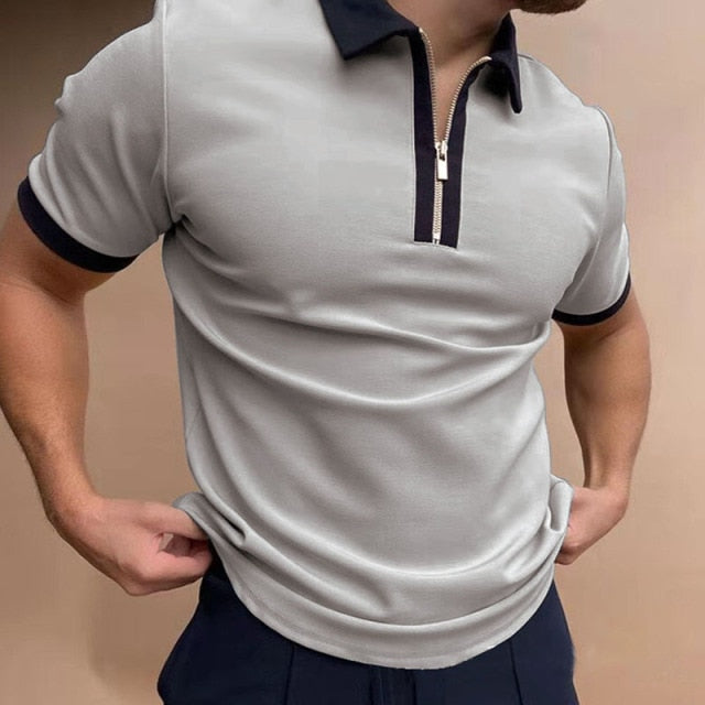 Hot Sale Summer New Men's Clothing Casual Fashion Printed Men Polo Shirts Turn-down Collar Zipper Design Short Sleeve Tops 2021