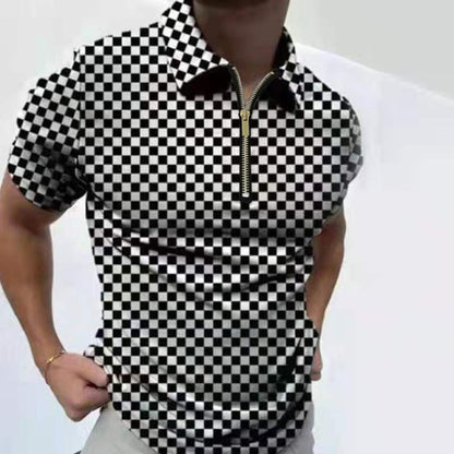 Hot Sale Summer New Men's Clothing Casual Fashion Printed Men Polo Shirts Turn-down Collar Zipper Design Short Sleeve Tops 2021