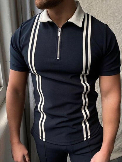 Hot Sale Summer New Men's Clothing Casual Fashion Printed Men Polo Shirts Turn-down Collar Zipper Design Short Sleeve Tops 2021