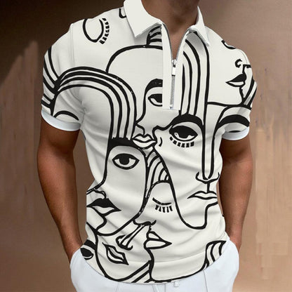 Hot Sale Summer New Men's Clothing Casual Fashion Printed Men Polo Shirts Turn-down Collar Zipper Design Short Sleeve Tops 2021