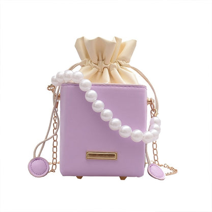 Designer Handbags Pearl Chain Top-Handle Bucket Bag Leather Candy Color Purse Crossbody Bag for Women 2021 New Luxury Handbags