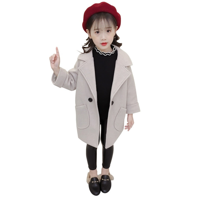 2021 New Winter Coat for Girls Trench Coat Children's Outerwear  Warm Thicken Woolen Long Autumn Coat Girl's Jacket Fashion