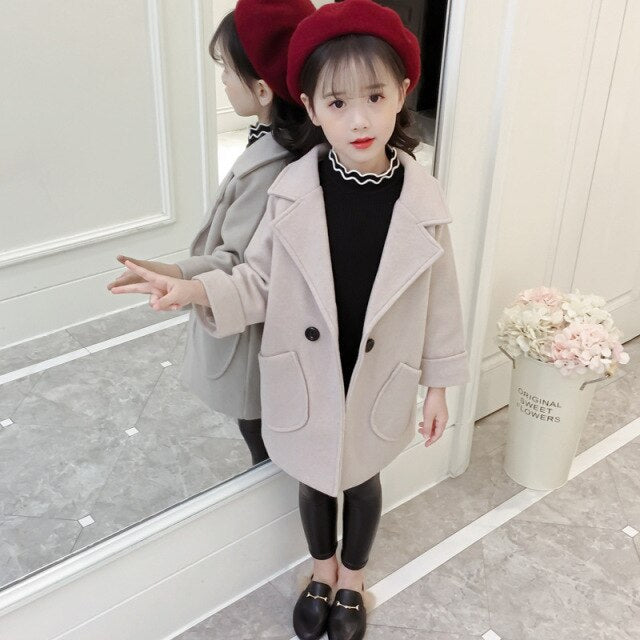 2021 New Winter Coat for Girls Trench Coat Children's Outerwear  Warm Thicken Woolen Long Autumn Coat Girl's Jacket Fashion