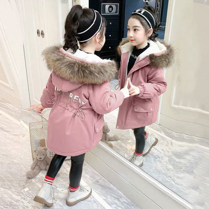 5 6 8 10 12 Years Old Young Girls Warm Coat Winter Parkas Outerwear Teenage Outdoor Outfit Children Kids Girls Fur Hooded Jacket