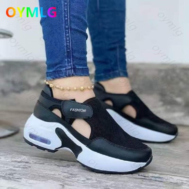 Autumn casual single shoes women's flat-bottomed thick-soled flying woven  dad shoes sneakers woman vulcanize shoes