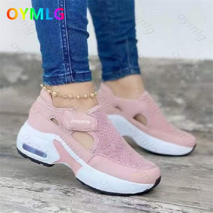 Autumn casual single shoes women's flat-bottomed thick-soled flying woven  dad shoes sneakers woman vulcanize shoes