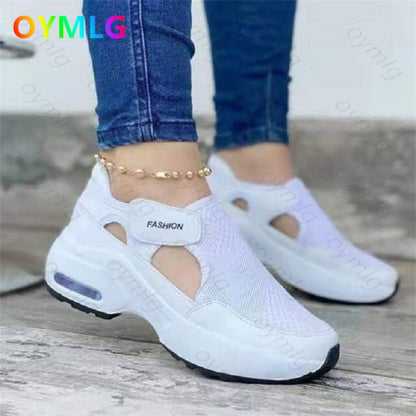 Autumn casual single shoes women's flat-bottomed thick-soled flying woven  dad shoes sneakers woman vulcanize shoes