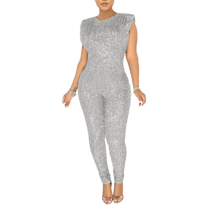 Women Fashion Glitter Sequins Sleeveless Sexy Long Jumpsuits Romper Plus Size