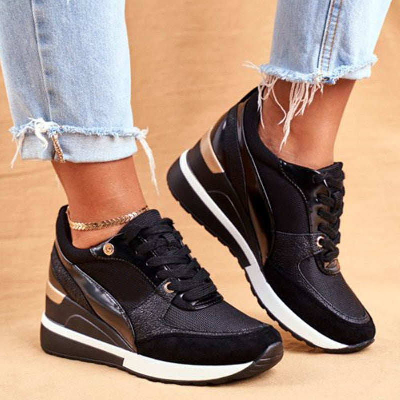 New Women Sneakers Wedge Fashion Casual Printed Females Patchwork Platform Ladies Sports Shoes Lace-Up Ladies Vulcanize Shoes