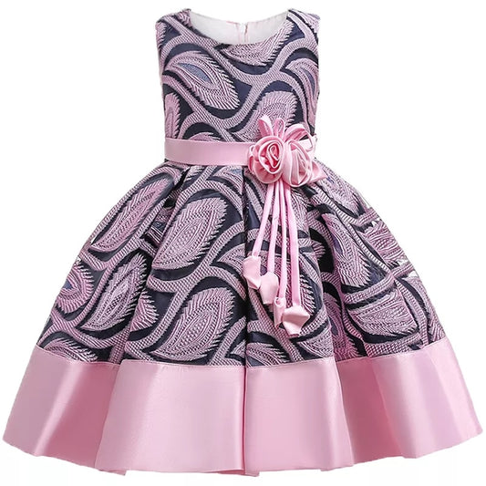 Baby Girls Flower Striped Dress For Girls Floral Wedding Party Dresses Kids Princess Christmas Dress Children Girls Clothing