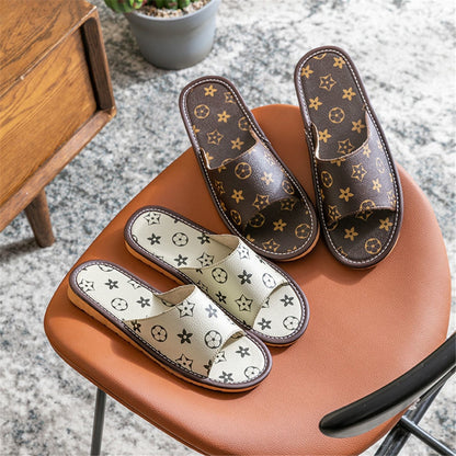 New Brand Men Women Leather Slippers Home Fashion Indoor Oxford Soles Summer Sandals Printing Casual Home Couples Slippers