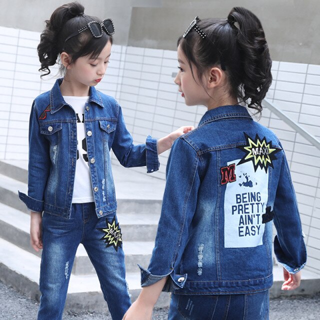 Children's wear children's Denim suit 2021 spring and autumn wear 8 girls 9 middle school girls 12 denim three piece suit