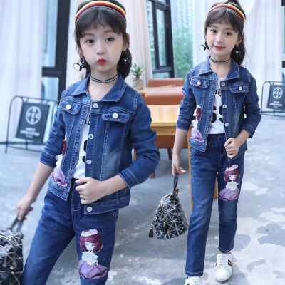 Children's wear children's Denim suit 2021 spring and autumn wear 8 girls 9 middle school girls 12 denim three piece suit