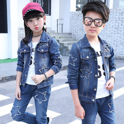 Children's wear children's Denim suit 2021 spring and autumn wear 8 girls 9 middle school girls 12 denim three piece suit