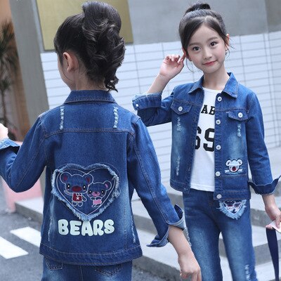 Children's wear children's Denim suit 2021 spring and autumn wear 8 girls 9 middle school girls 12 denim three piece suit