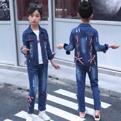 Children's wear children's Denim suit 2021 spring and autumn wear 8 girls 9 middle school girls 12 denim three piece suit