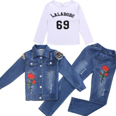 Children's wear children's Denim suit 2021 spring and autumn wear 8 girls 9 middle school girls 12 denim three piece suit