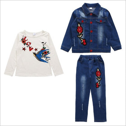 Children's wear children's Denim suit 2021 spring and autumn wear 8 girls 9 middle school girls 12 denim three piece suit