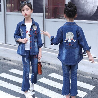 Children's wear children's Denim suit 2021 spring and autumn wear 8 girls 9 middle school girls 12 denim three piece suit