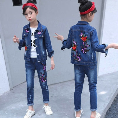 Children's wear children's Denim suit 2021 spring and autumn wear 8 girls 9 middle school girls 12 denim three piece suit