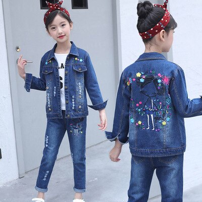 Children's wear children's Denim suit 2021 spring and autumn wear 8 girls 9 middle school girls 12 denim three piece suit