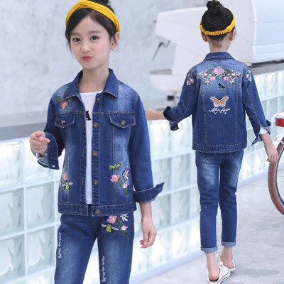 Children's wear children's Denim suit 2021 spring and autumn wear 8 girls 9 middle school girls 12 denim three piece suit