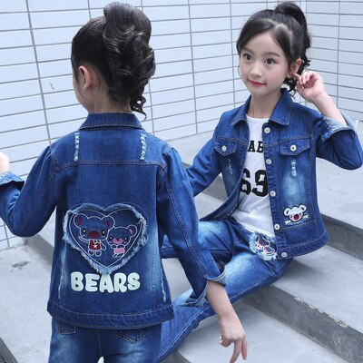 Children's wear children's Denim suit 2021 spring and autumn wear 8 girls 9 middle school girls 12 denim three piece suit