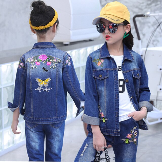 Children's wear children's Denim suit 2021 spring and autumn wear 8 girls 9 middle school girls 12 denim three piece suit