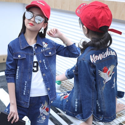 Children's wear children's Denim suit 2021 spring and autumn wear 8 girls 9 middle school girls 12 denim three piece suit