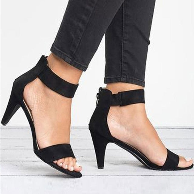 Women Sandals Open Toe Summer Shoes with High Heels Shoes Ankle Strap Female Thin Heel Sandals Zipper Plus Size Sandalias Mujer