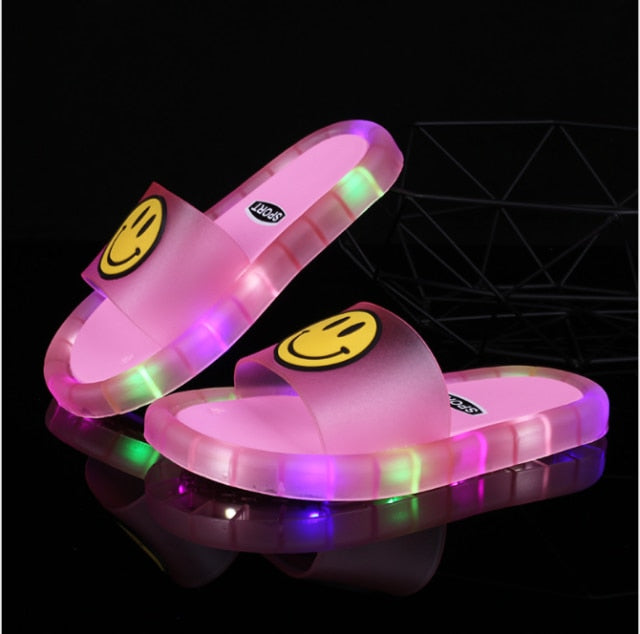 2021 Summer Girls Boys Luminous Slippers Children Soft PVC Shoes Toddler Kids Home Sandals Comfortable Baby Slides blue shoes