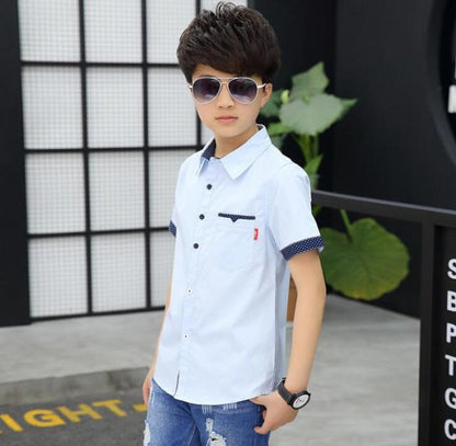 Age 4-13 Years 2021 Summer Toddler Teenage Dot School Boy Clothing Kids Boys Shirts Children Short Sleeve Clothes Tops