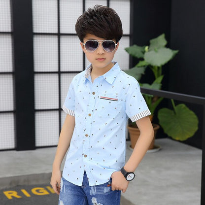 Age 4-13 Years 2021 Summer Toddler Teenage Dot School Boy Clothing Kids Boys Shirts Children Short Sleeve Clothes Tops