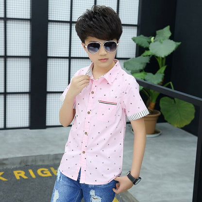 Age 4-13 Years 2021 Summer Toddler Teenage Dot School Boy Clothing Kids Boys Shirts Children Short Sleeve Clothes Tops