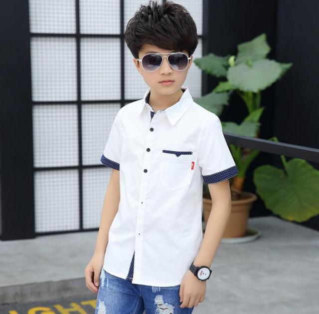 Age 4-13 Years 2021 Summer Toddler Teenage Dot School Boy Clothing Kids Boys Shirts Children Short Sleeve Clothes Tops