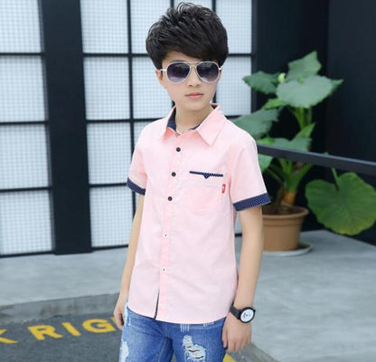 Age 4-13 Years 2021 Summer Toddler Teenage Dot School Boy Clothing Kids Boys Shirts Children Short Sleeve Clothes Tops