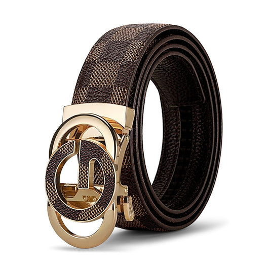 High-end fashion men's lattice automatic buckle high-end men's leather belt luxury brand Trend designer