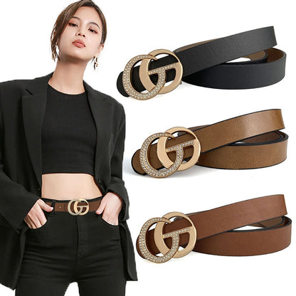 New Design Women Leather High Quality Belts Fashion Waist Accessories GG Buckle Female Black Waistband With Jeans