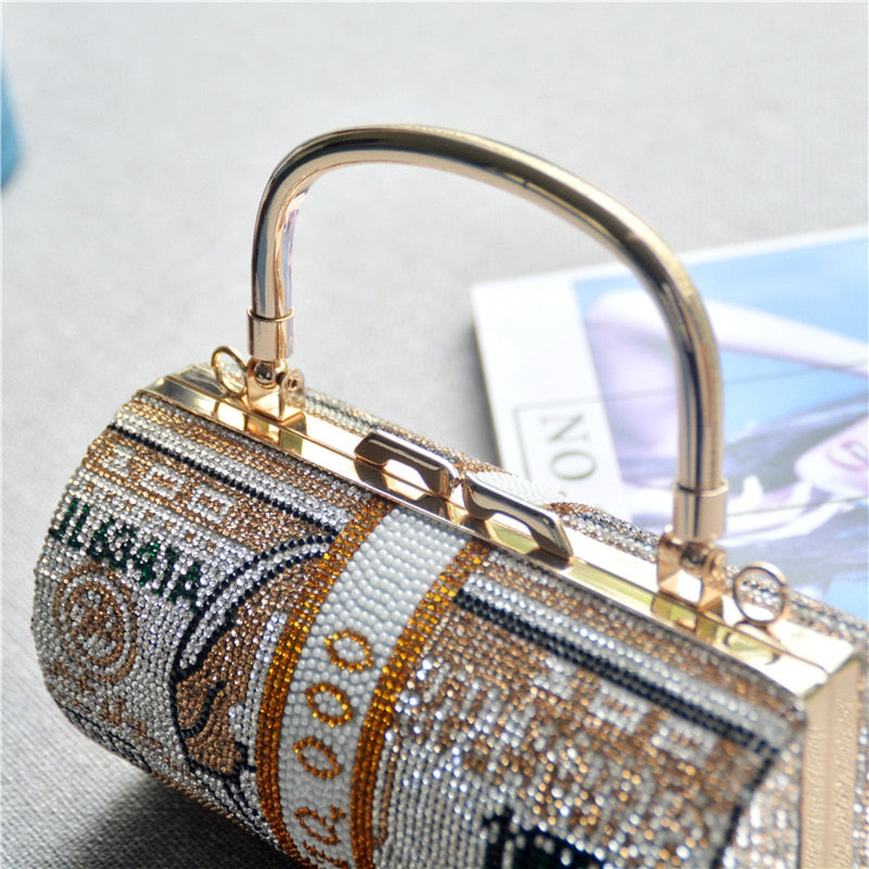 2021 New Women Bag Full Diamond Dollar Snake Bone Chain Handbag Dollar Metal Chain Shoulder Bag Rhinestone Shoulder Bag Wallet