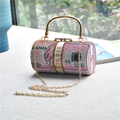 2021 New Women Bag Full Diamond Dollar Snake Bone Chain Handbag Dollar Metal Chain Shoulder Bag Rhinestone Shoulder Bag Wallet