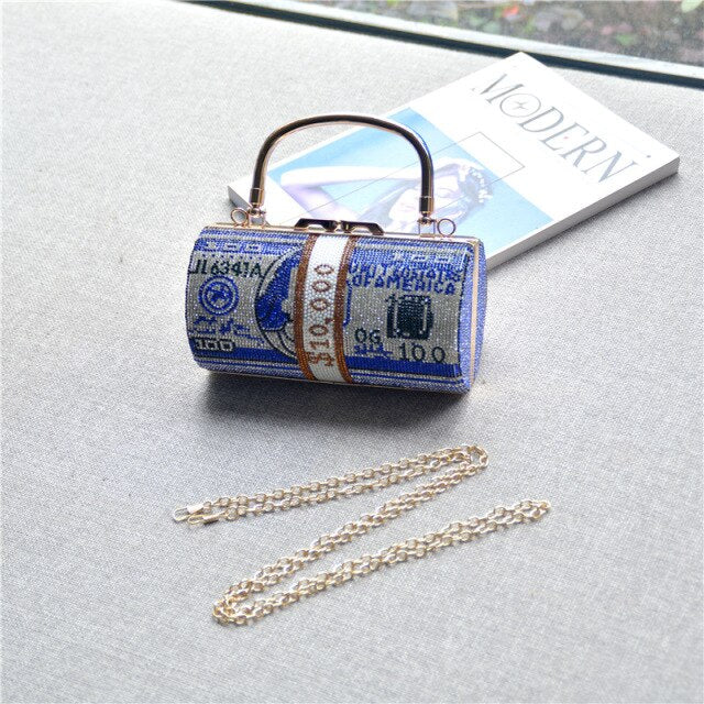 2021 New Women Bag Full Diamond Dollar Snake Bone Chain Handbag Dollar Metal Chain Shoulder Bag Rhinestone Shoulder Bag Wallet