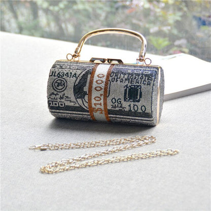 2021 New Women Bag Full Diamond Dollar Snake Bone Chain Handbag Dollar Metal Chain Shoulder Bag Rhinestone Shoulder Bag Wallet