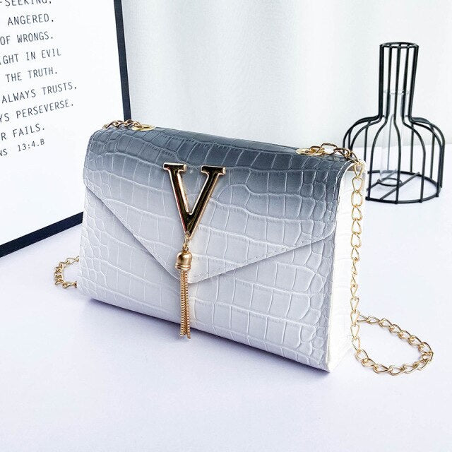 Ladies Coin Purse Crocodile Print Letter Tassels Gradient Color Small Crossbody Chain Shoulder Bag For Women Fashion Accessories