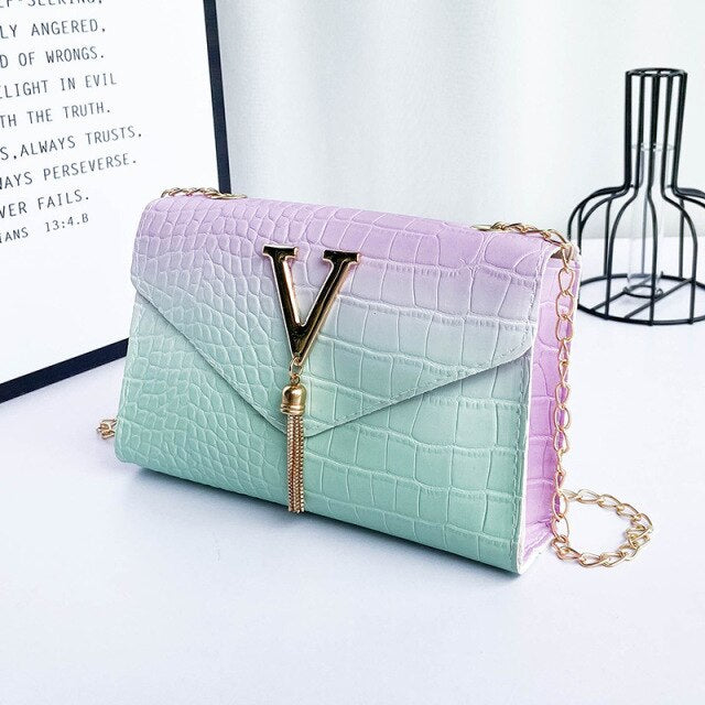 Ladies Coin Purse Crocodile Print Letter Tassels Gradient Color Small Crossbody Chain Shoulder Bag For Women Fashion Accessories