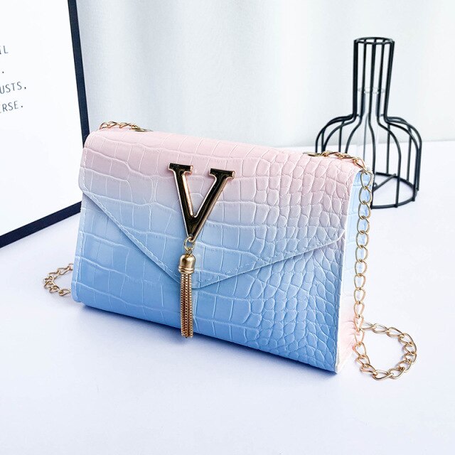 Ladies Coin Purse Crocodile Print Letter Tassels Gradient Color Small Crossbody Chain Shoulder Bag For Women Fashion Accessories